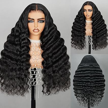 Deep Wave Lace Front Wigs Human Hair Wear And Go Glueless Wigs Human Hair 220% Density 6x5 Lace Front Wigs Human Hair Loose Curly Wave Wigs Pre Cut Lace 12A Pre Bleached New Body Wave Wig 24inch